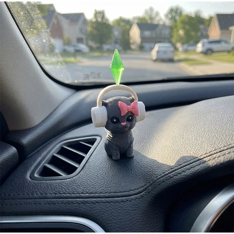 Cute Plumbob Dancing Cat Car Accessory The Sims Inspired Cat Figurine Ornament Creative Dashboard Decor For Car Interior & Desk