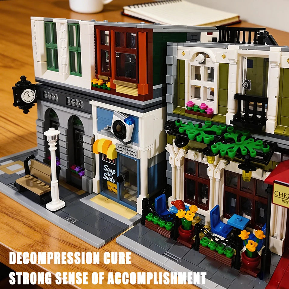 Street Views Expert Building Blocks Bank Pari Restaurant Model Creative Advanced House Assembly Set Xmas Gifts For Room Decor