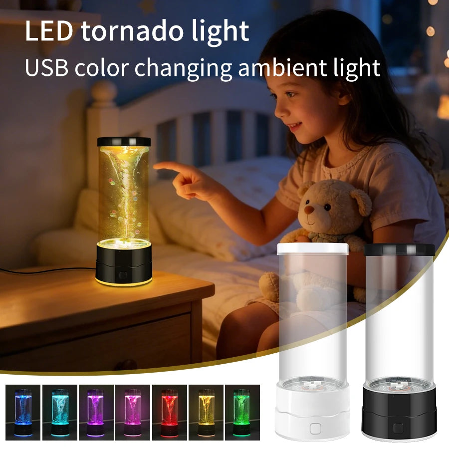 Creative LED Tornado Night Light USB Multi-Color Changing Atmosphere Lamp For Children Adult Birthday Gift Home Bedroom Decor